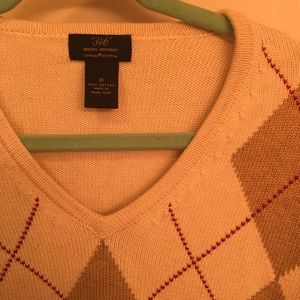 Cream and Brown V-Neck Sweater